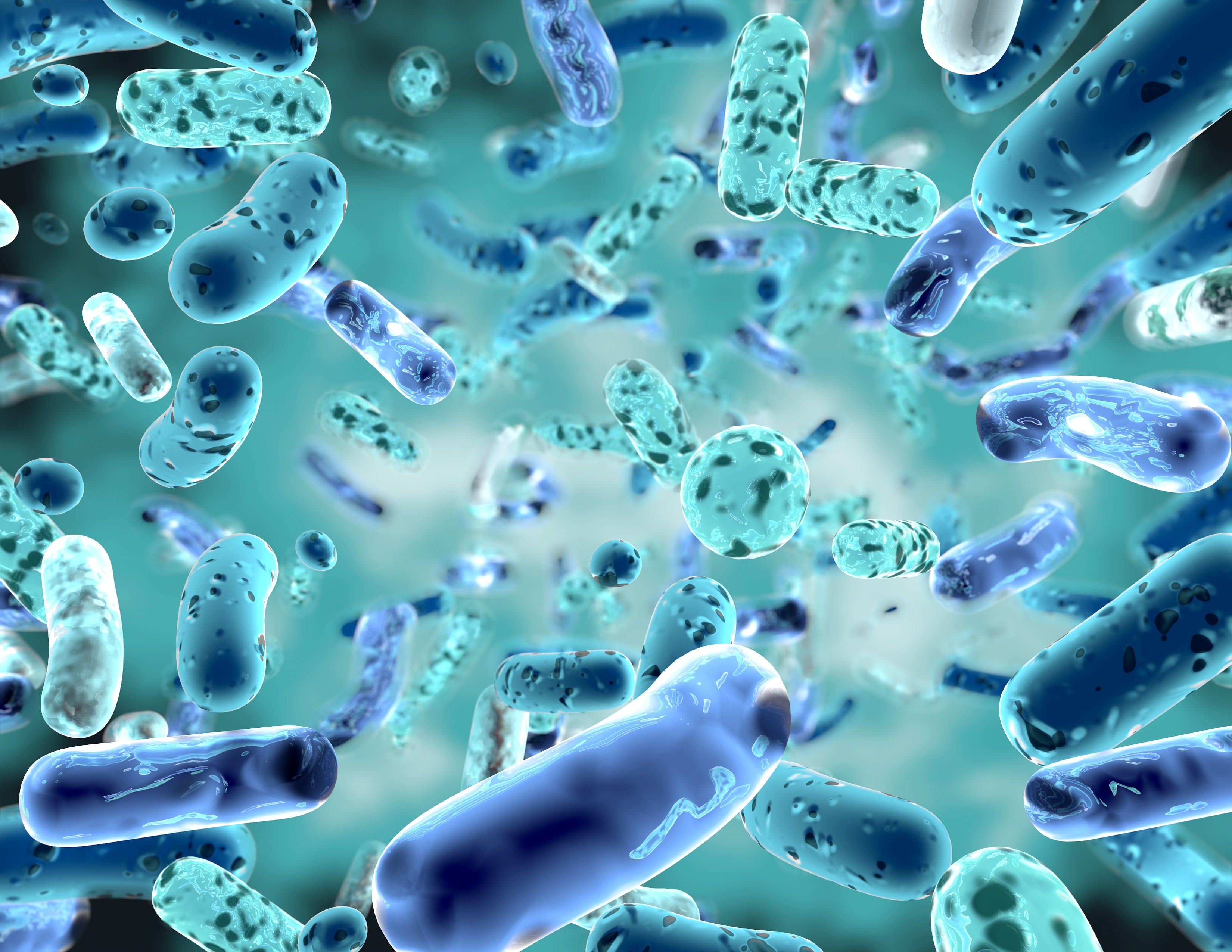 Illustration of postbiotics - floating gel looking molecules